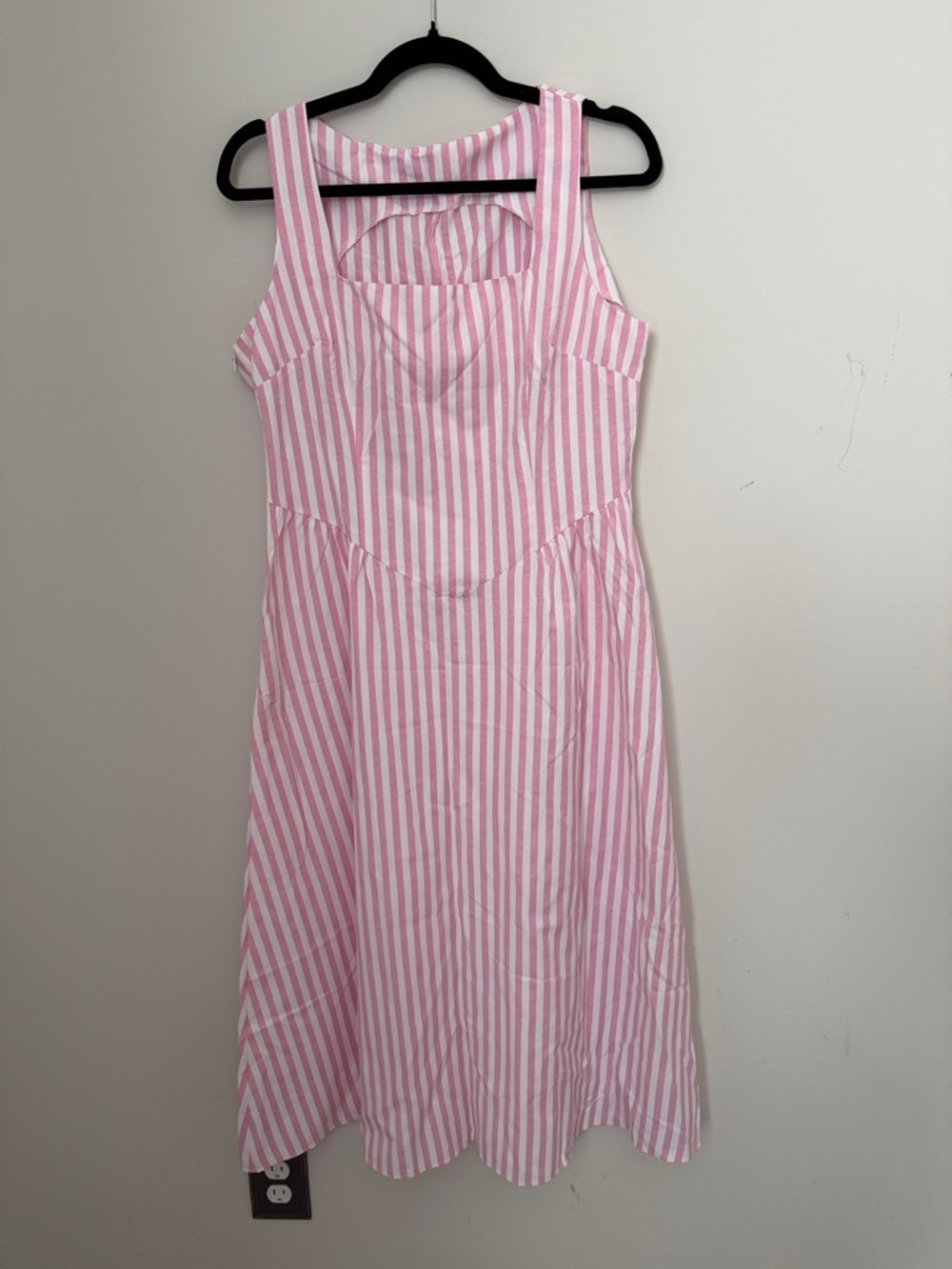 Pink and White Striped Sleeveless Midi Dress